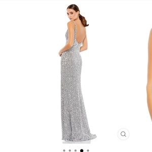 Ieena for Mac Duggal Embellished Metallic High Slit Gown